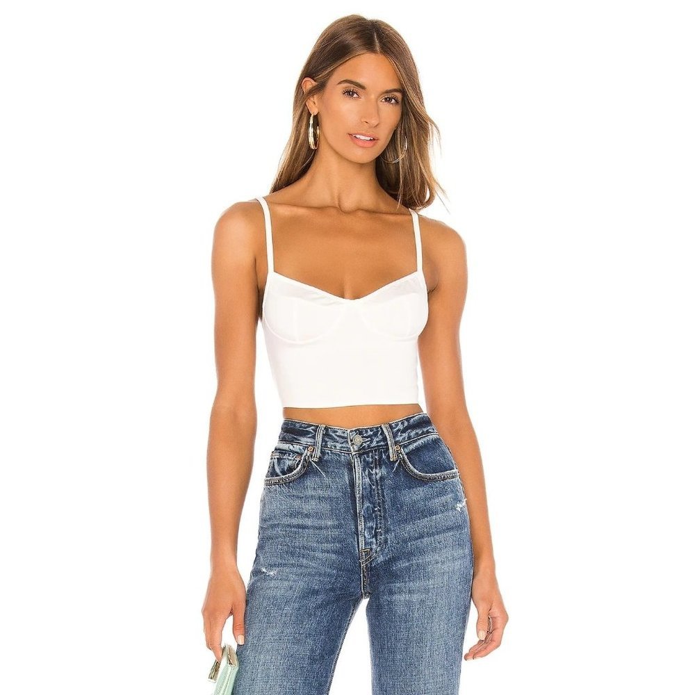 Indah Cutlass Solid Bustier Crop Tank in Ivory 0 XSmall New Sleeve Cami Corset
